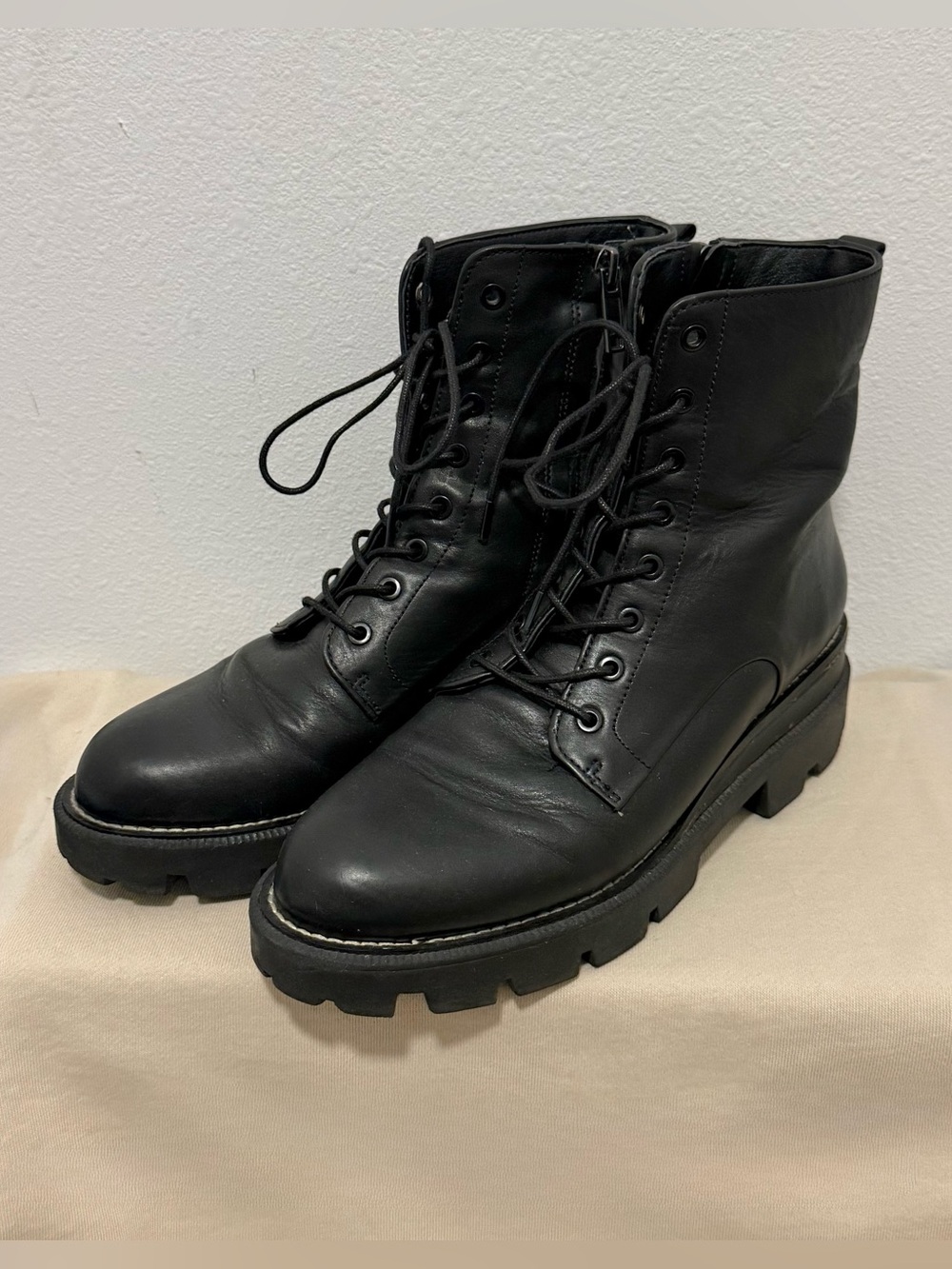 Sam Edelman Leather Festival Platform Combat Boots Black Garret Size 8.5